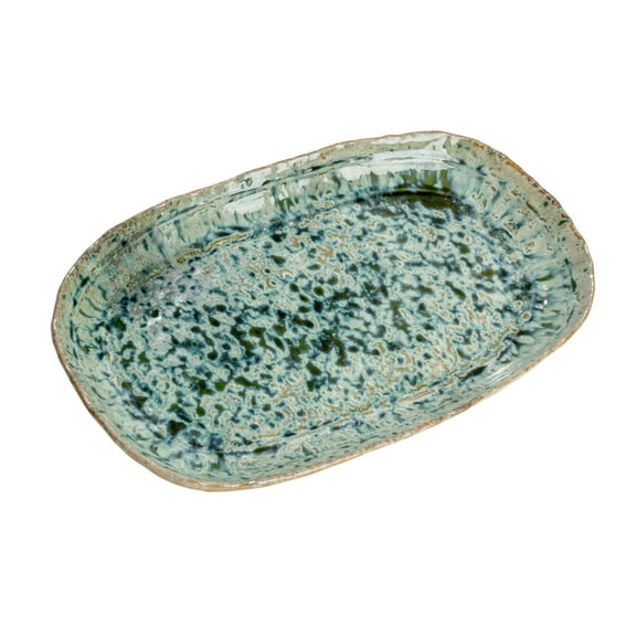 Creative Co-Op Stoneware Platter with Reactive Crackle Glaze, Green, Set of 6