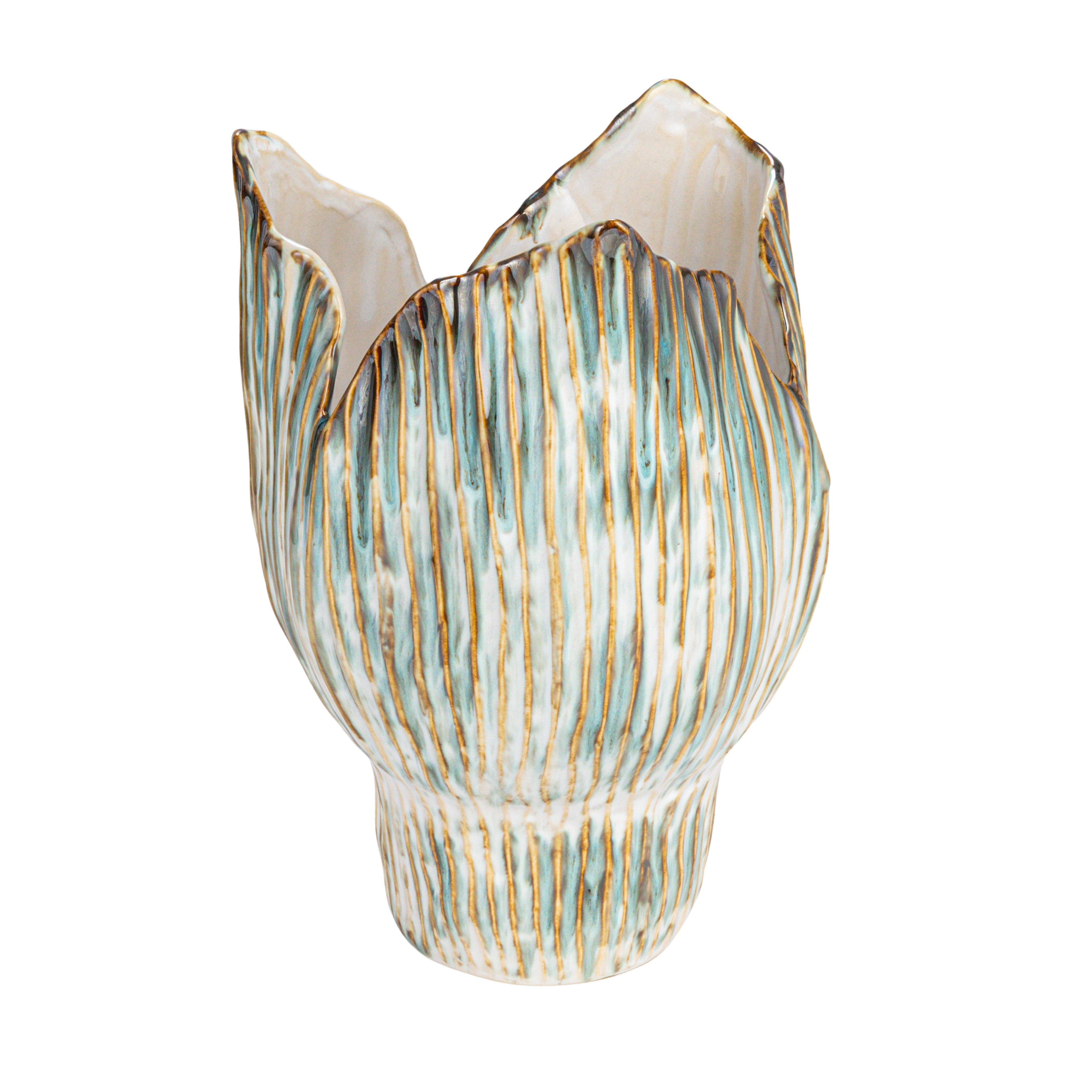 Stoneware Pleated Sculptural Vase (Each One Will Vary)
