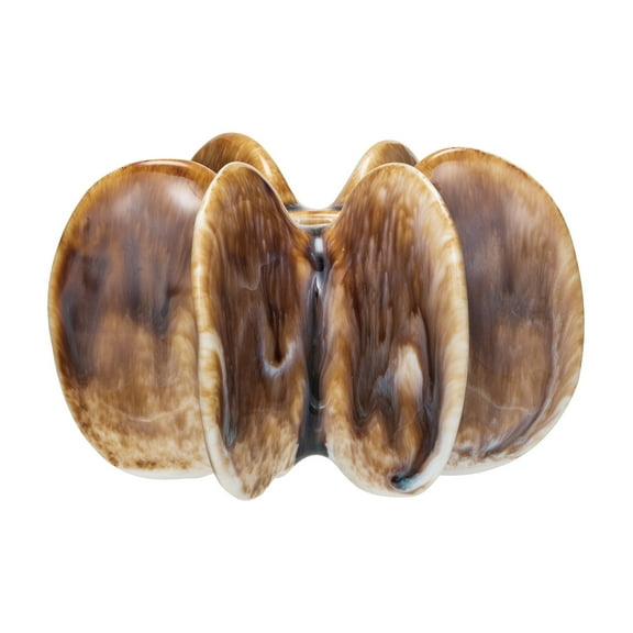 Creative Co-Op Stoneware Pleated Taper Candleholder with Reactive Glaze, Brown