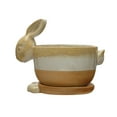 thumbnail image 1 of Creative Co-Op Stoneware Rabbit Planter with Saucer, Cream and Tan, 1 of 1