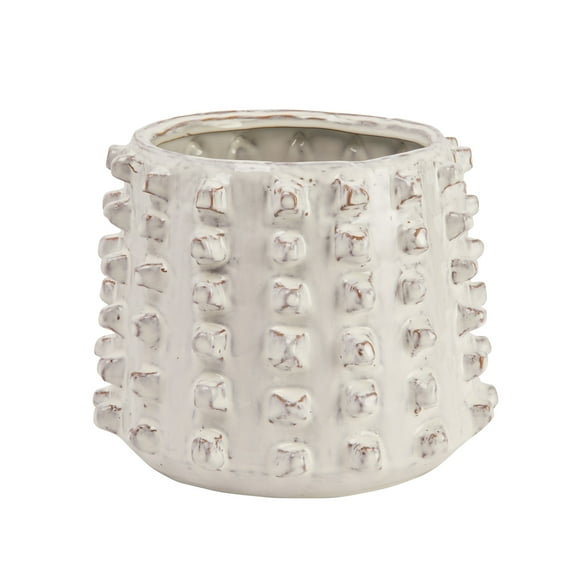 Creative Co-Op Stoneware Sculptural Planter with Raised Dots, Ivory