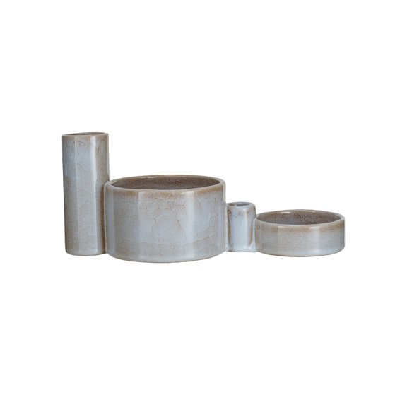 Creative Co-Op Stoneware Serveware with Vase and Candle Holder with Reactive Glaze, White