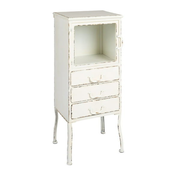 Creative Co-Op Storage Metal Cabinet with 3 Drawers, Distressed White