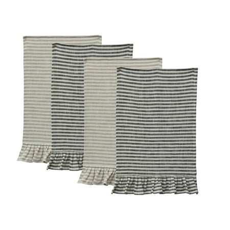 Creative Co-Op Striped Cotton Tea Towel with Ruffles (Set of 2 Colors)