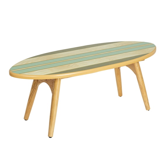 Creative Co-Op Striped Surfboard Oval Coffee Table, Multicolor