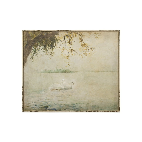 Creative Co-Op Swans on a Lake Distressed Wood Wall Art with Distressed Finish, Multicolor