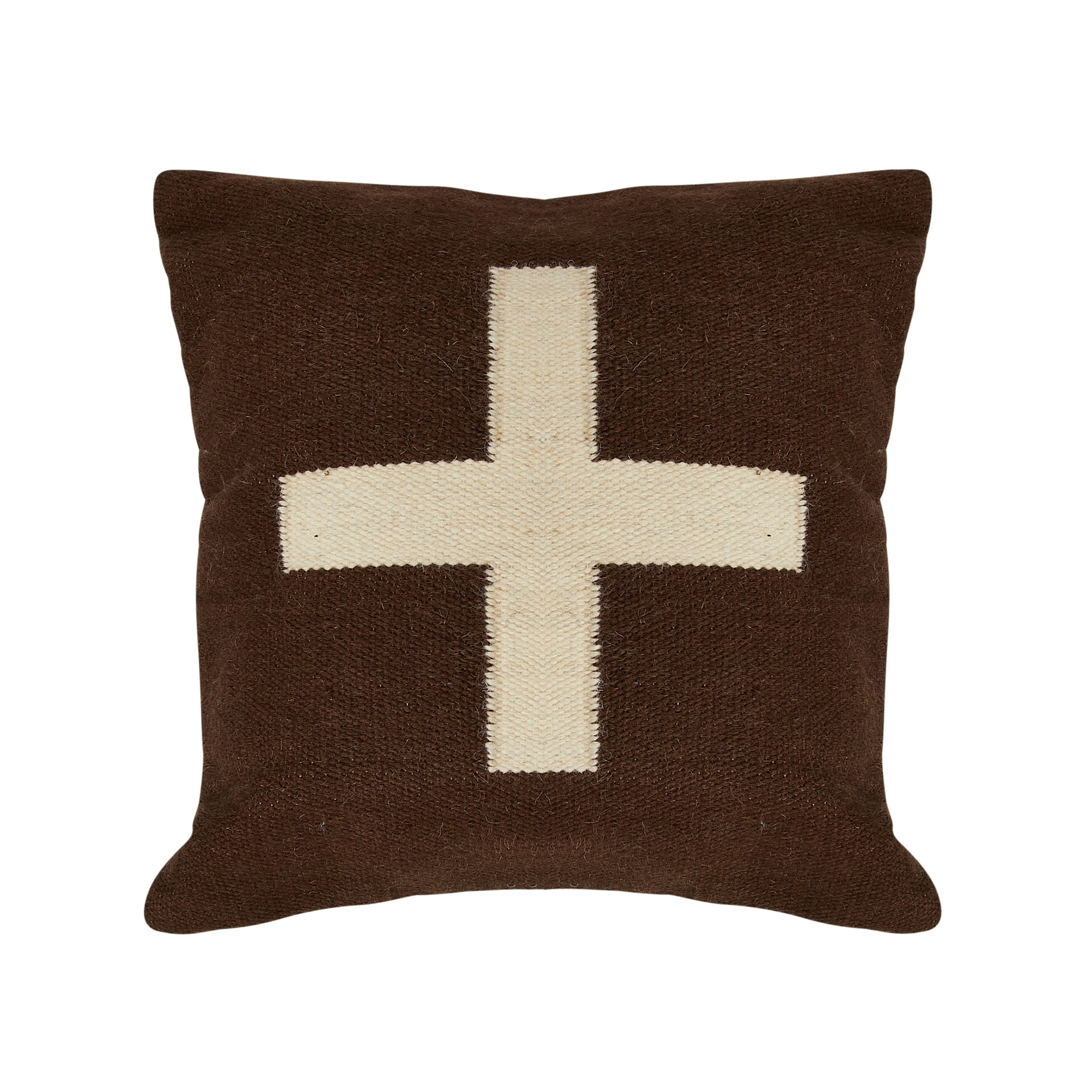 Brown and Cream Cotton Wool Square Throw Pillow
