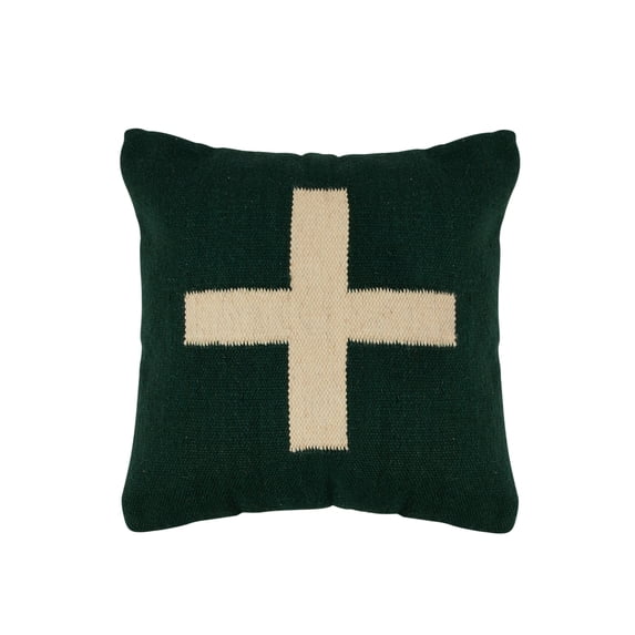 Creative Co-Op Swiss Cross Cotton Wool Throw Pillow, Green and Natural