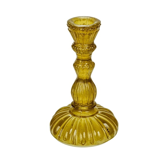 Creative Co-Op Tall Embossed Reclaimed Glass Taper Holder, Chartreuse