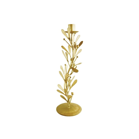 Creative Co-Op Tall Metal Taper Candleholder with Leaves and Berries, Distressed Pewter Finish
