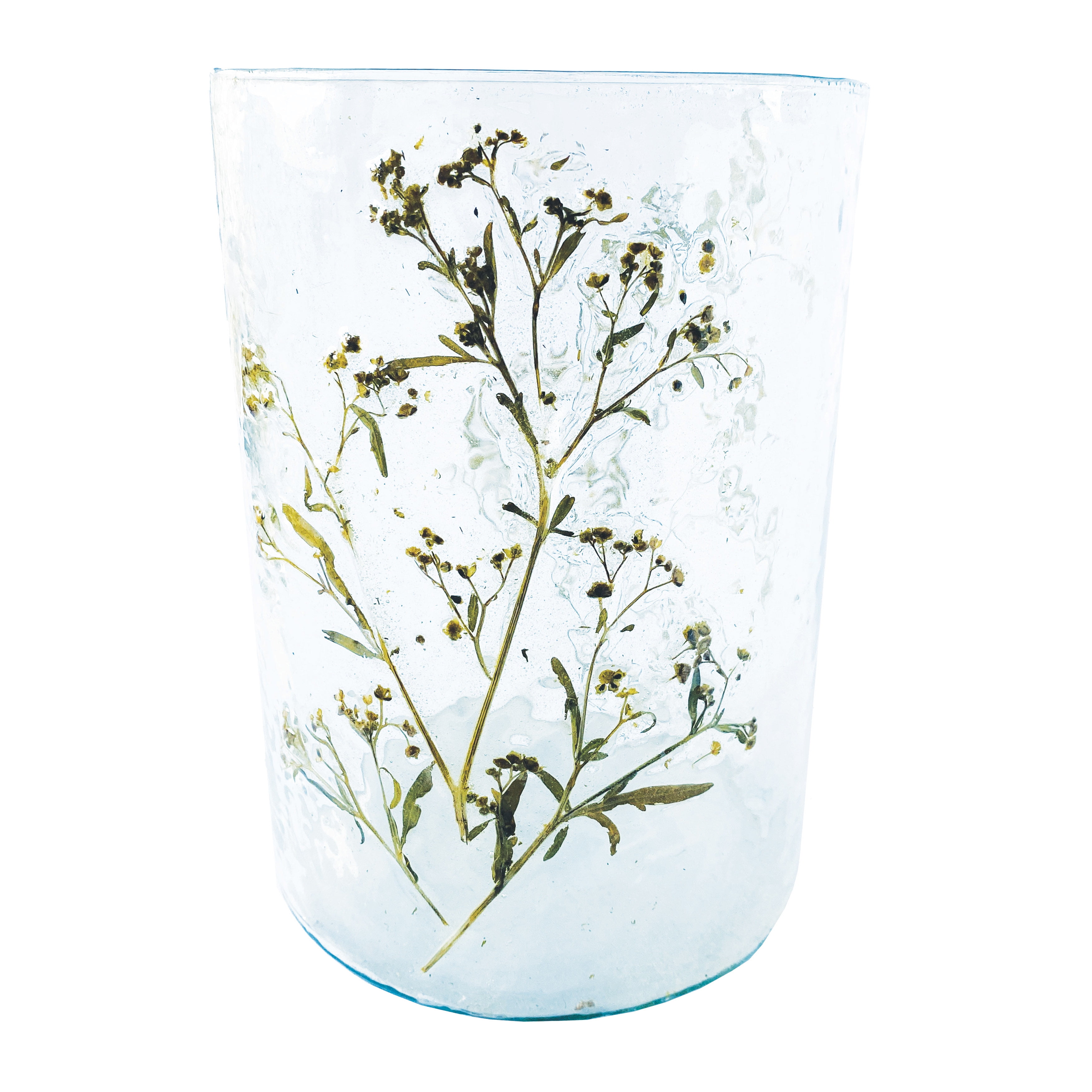 Tall Clear Reclaimed Glass Votive Holder with Natural Botanicals