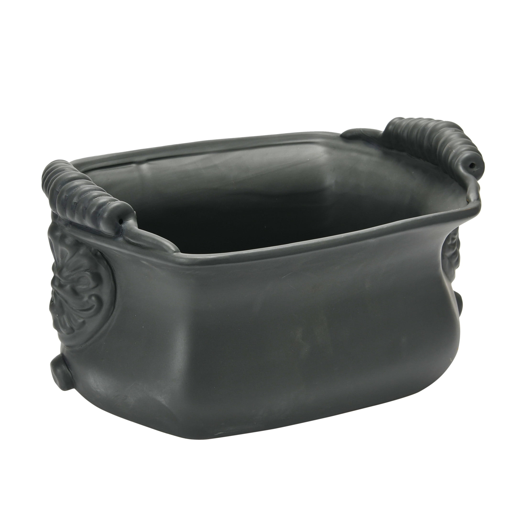 Black Terra-Cotta Cachepot with Decorative Handles