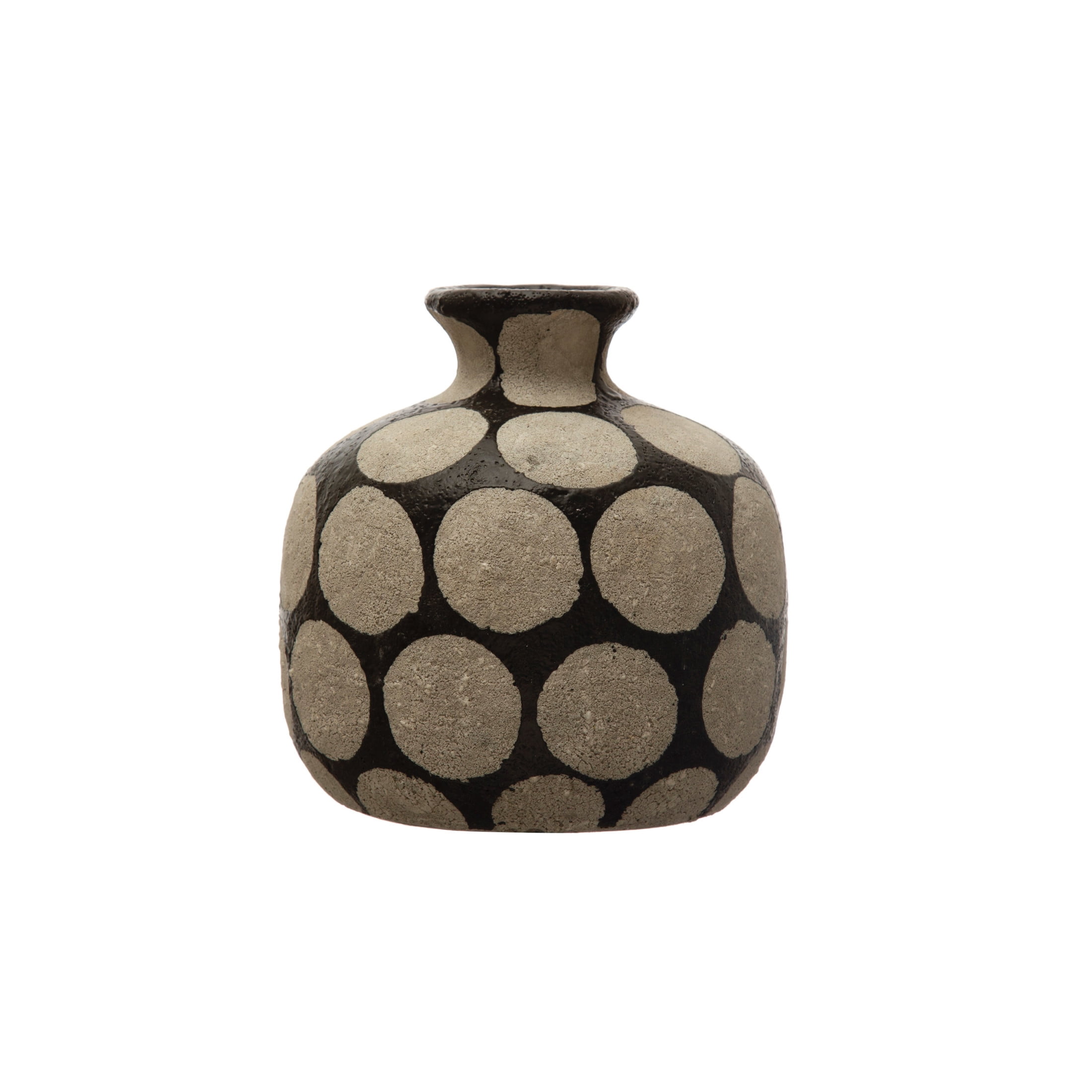 Creative Co-Op Terra-cotta Vase with Wax Relief Dots, Black and Natural