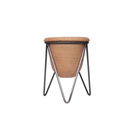 Creative Co-Op Terracotta Pot with Metal Stand (Set of 2 Pieces)