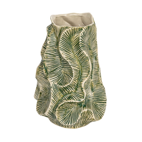 Creative Co-Op Textured Stoneware Organic Shaped Vase with Reactive Glaze, Green