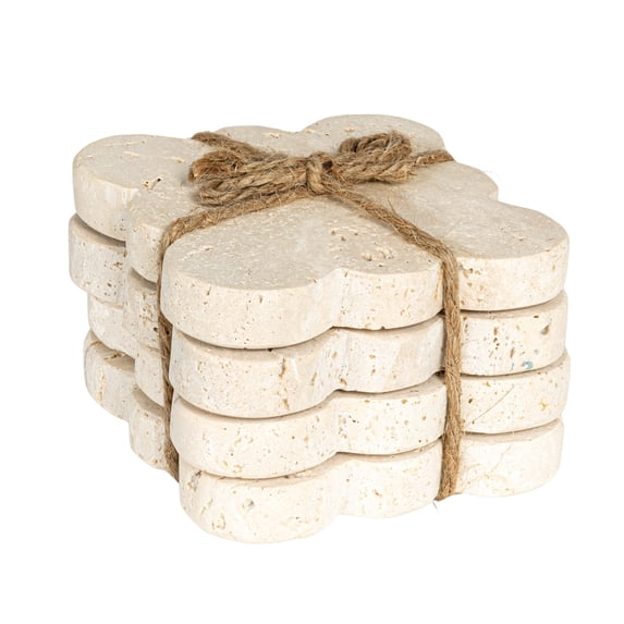 Creative Co-Op Tuscan Elegance Travertine Coaster Set, Natural, Set of 4