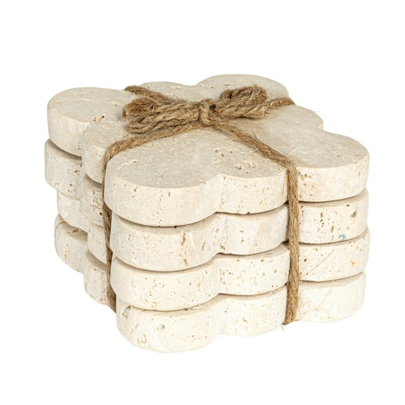 Creative Co-Op Tuscan Elegance Travertine Coaster Set, Natural, Set of 4