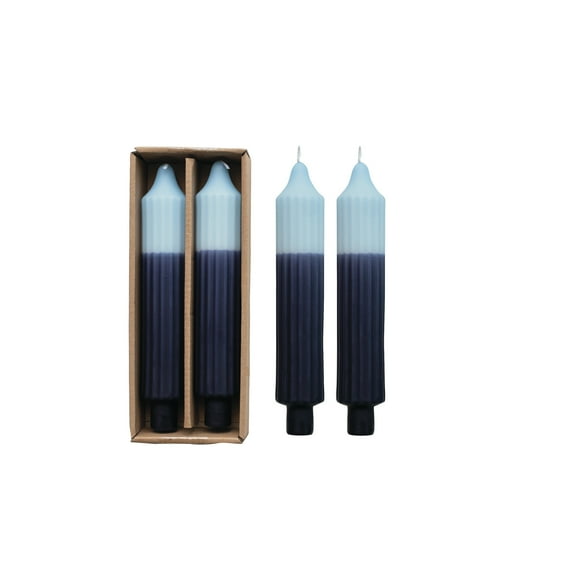 Creative Co-Op Two-Tone Pleated Taper Candles in Box, Blue, Set of 2