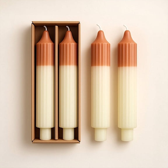 Camel  Mint Two-Tone Pleated Taper Candles | Set of 2