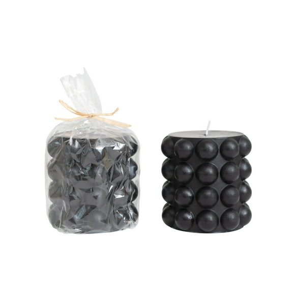 Creative Co-Op Unscented Hobnail Pillar Candle, Black