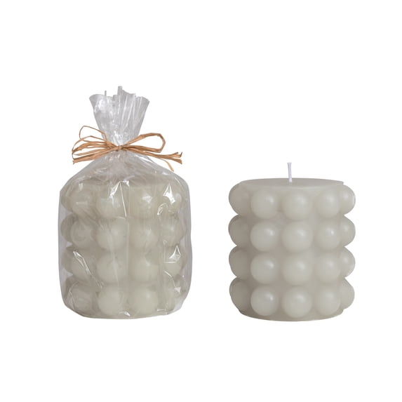 Creative Co-Op Unscented Hobnail Pillar Candle, Dove Grey