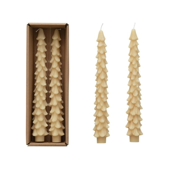 Creative Co-Op Unscented Textured Tree Shaped Taper Candles with Gold Tips in Box, Blue, Set of 2 Gold/Blue 5"