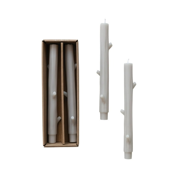 Creative Co-Op Unscented Tree Branch Taper Candles, Grey, Set of 2