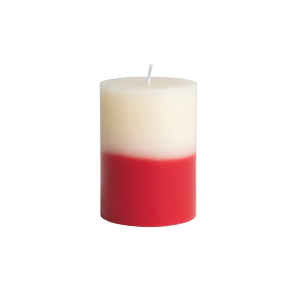 Creative Co-Op Unscented Two-Tone Pillar Candle, Cream Color and Red (Approximate Burn Time 40 Hours)