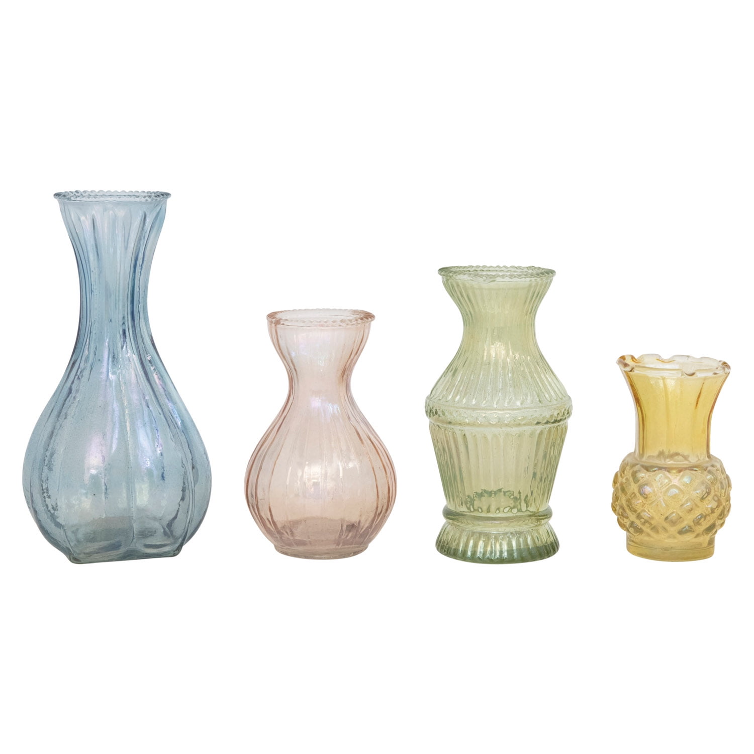 Multicolor Debossed Glass Bud Vases Set of Four