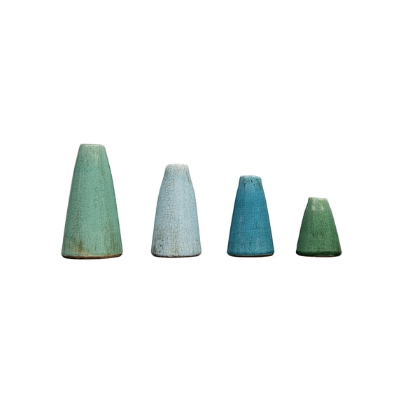 Creative Co-Op Various Decorative Terra-cotta Vases with Reactive Glaze, Aqua Colors, Set of 4