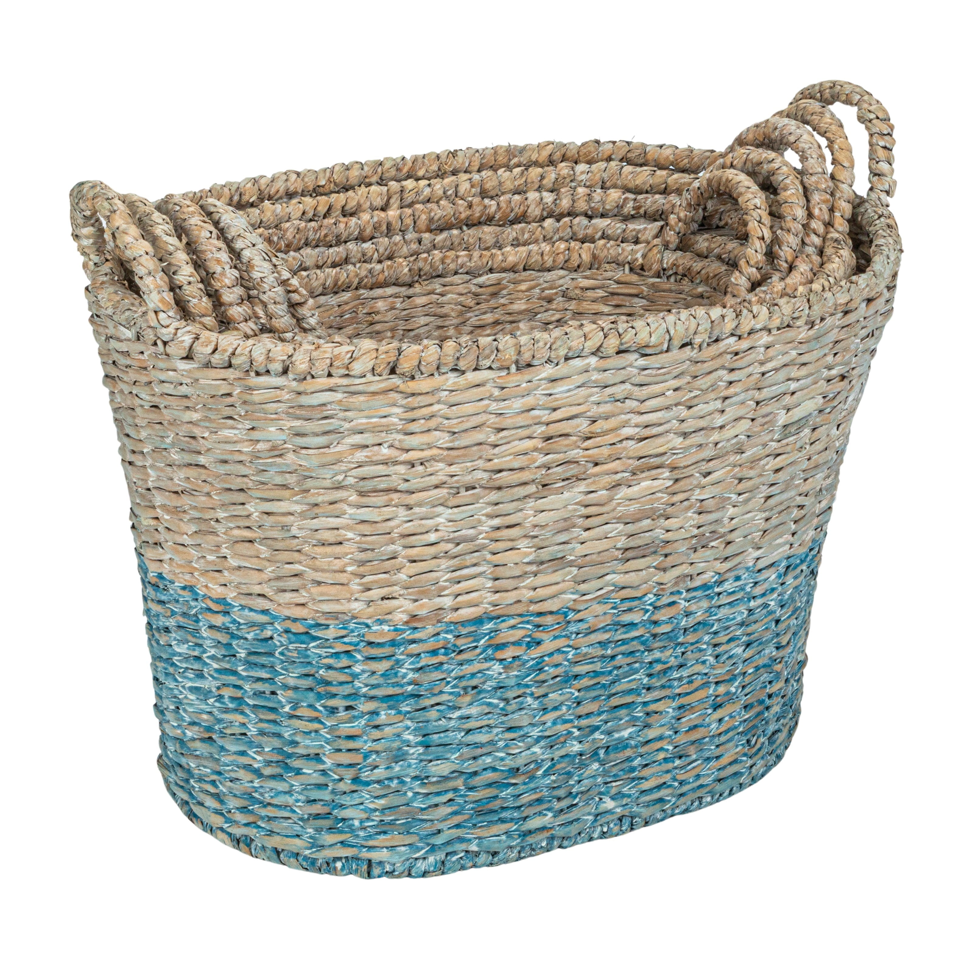 Oval Rattan and Water Hyacinth Storage Baskets, Multicolor Set of 5