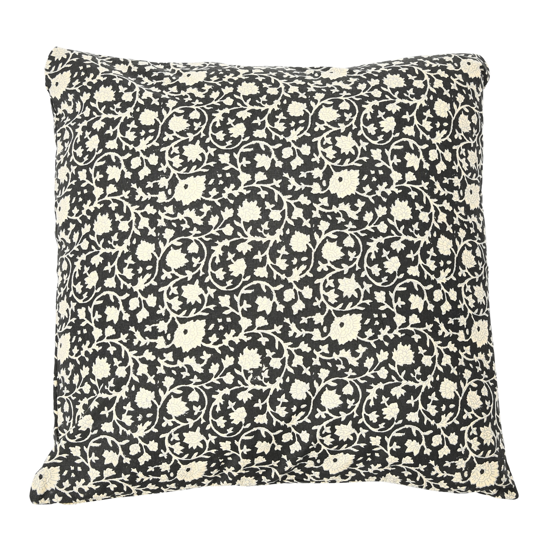 Vintage Black and White Floral Cotton Throw Pillow