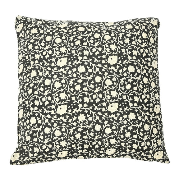 Creative Co-Op Vintage Inspired Floral Block Pattern Square Cotton Decorative Throw Pillow, Black & White