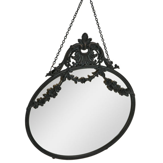 Creative Co-Op Vintage Pewter Framed Wall Mirror with Decorative Chain, Black
