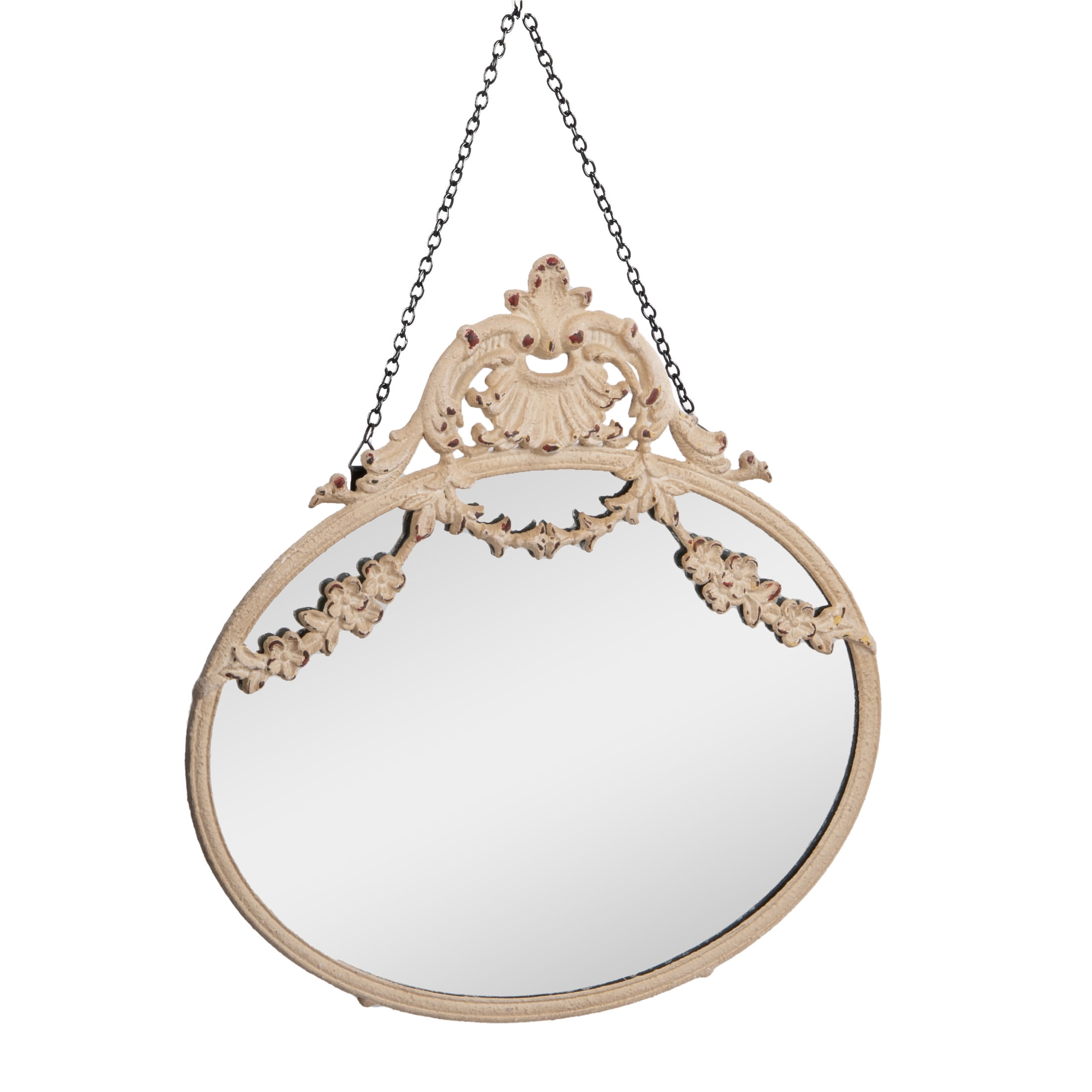 Cream Vintage Metal Framed Decorative Wall Mirror with Chain
