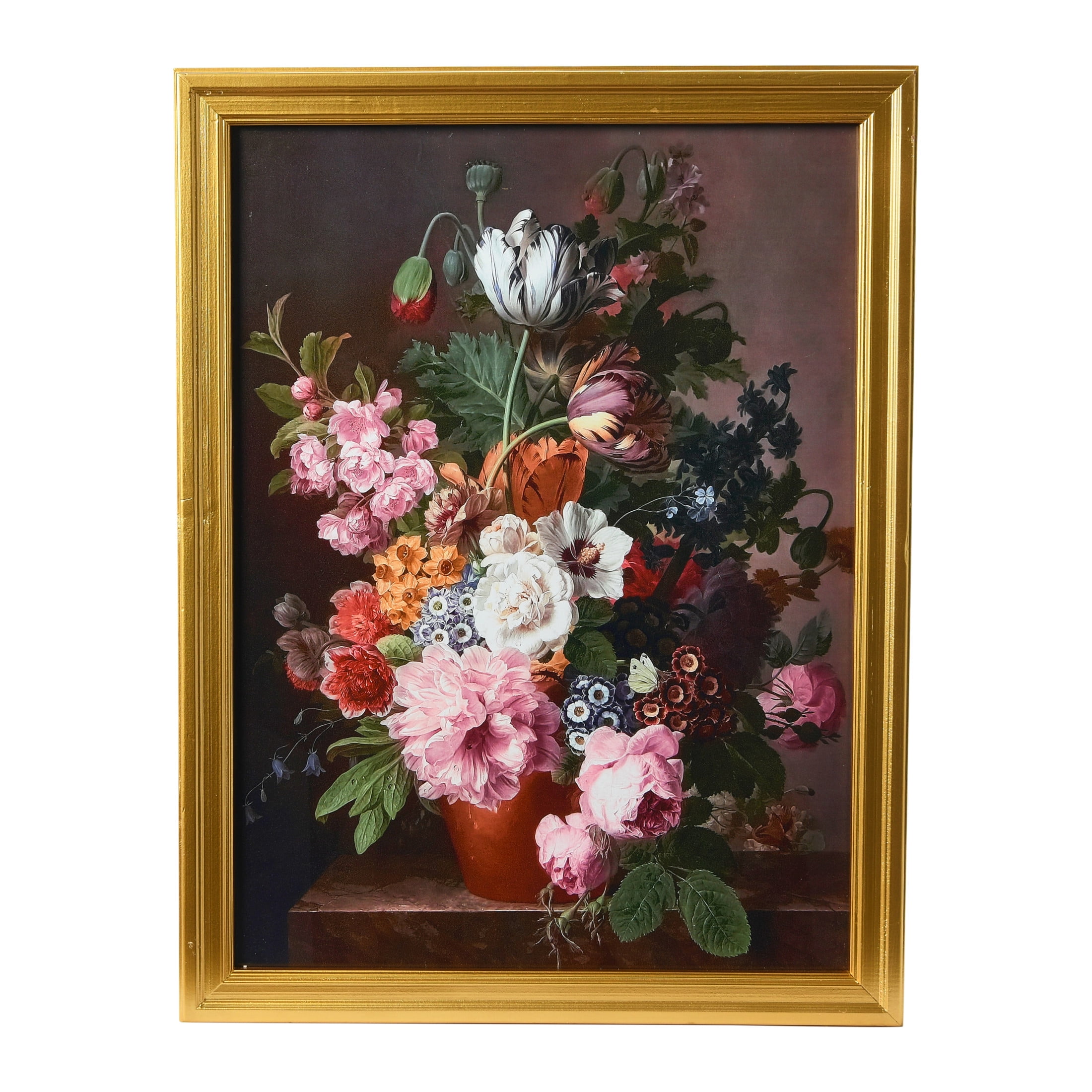 Vintage Floral Still Life Print with Gold Wood Frame