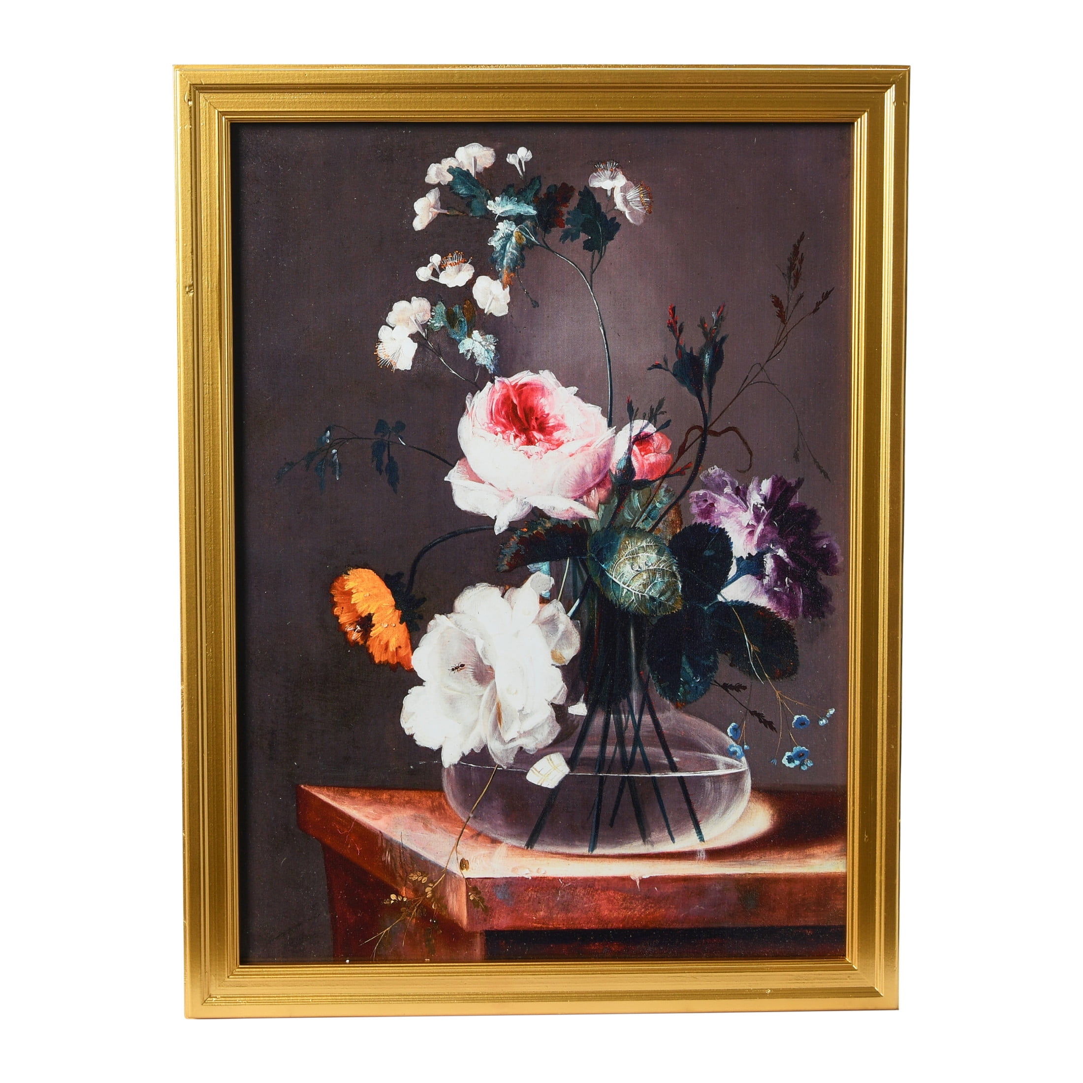 Vintage Reproduction Floral Still Life with Gold Frame