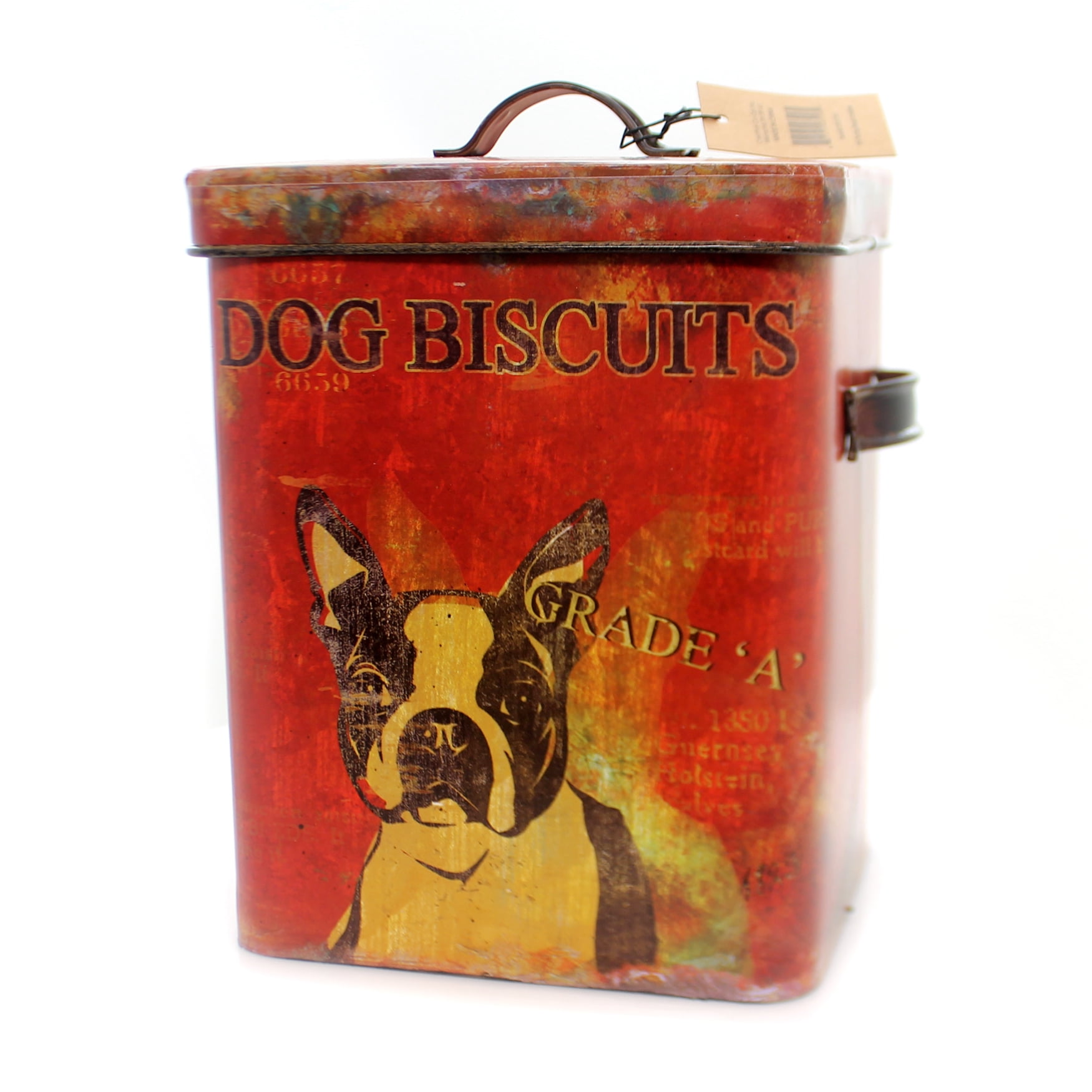 Rustic Red Metal Dog Biscuit Storage Tin with Lid