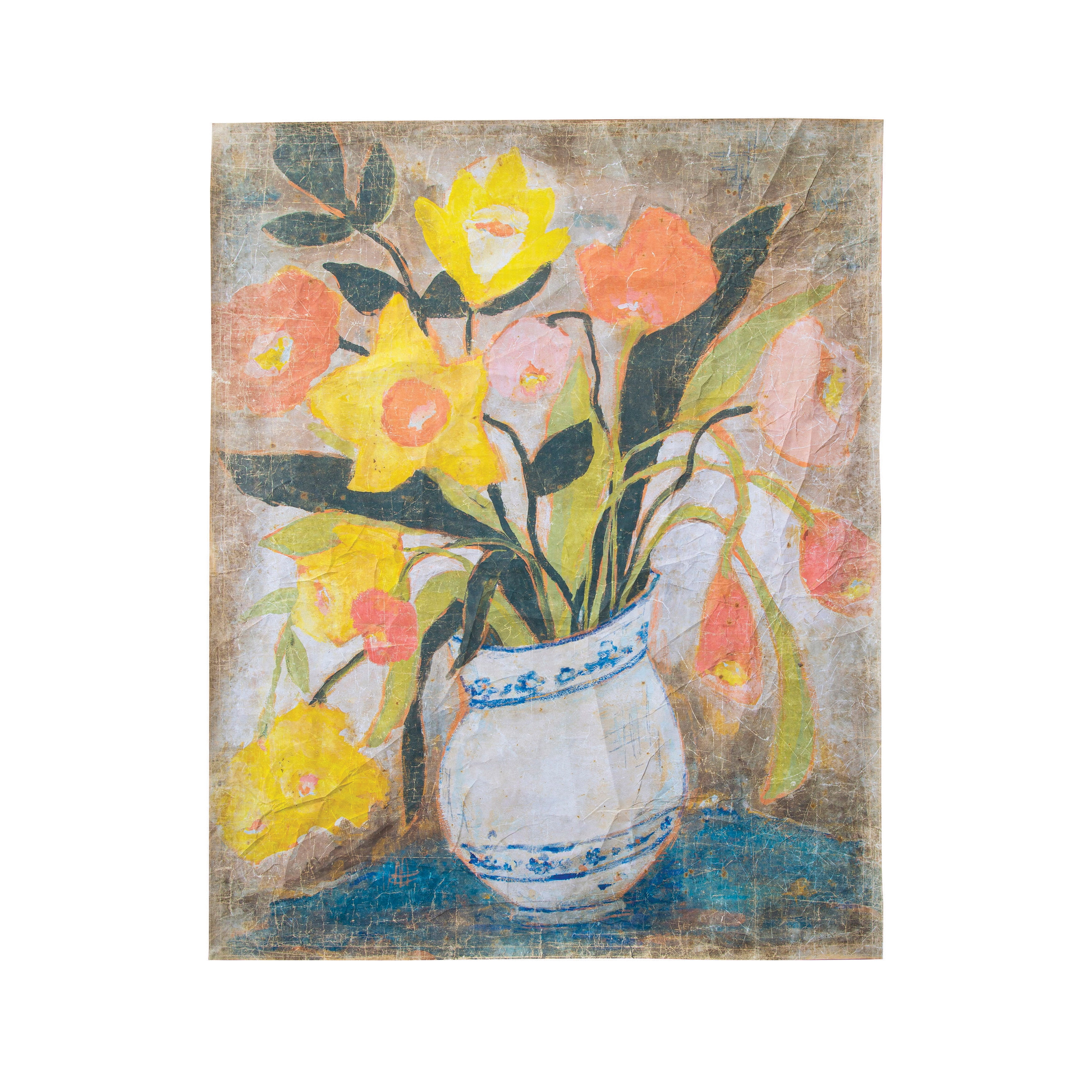 Vintage Floral Vase Multicolor Wall Decor Paper