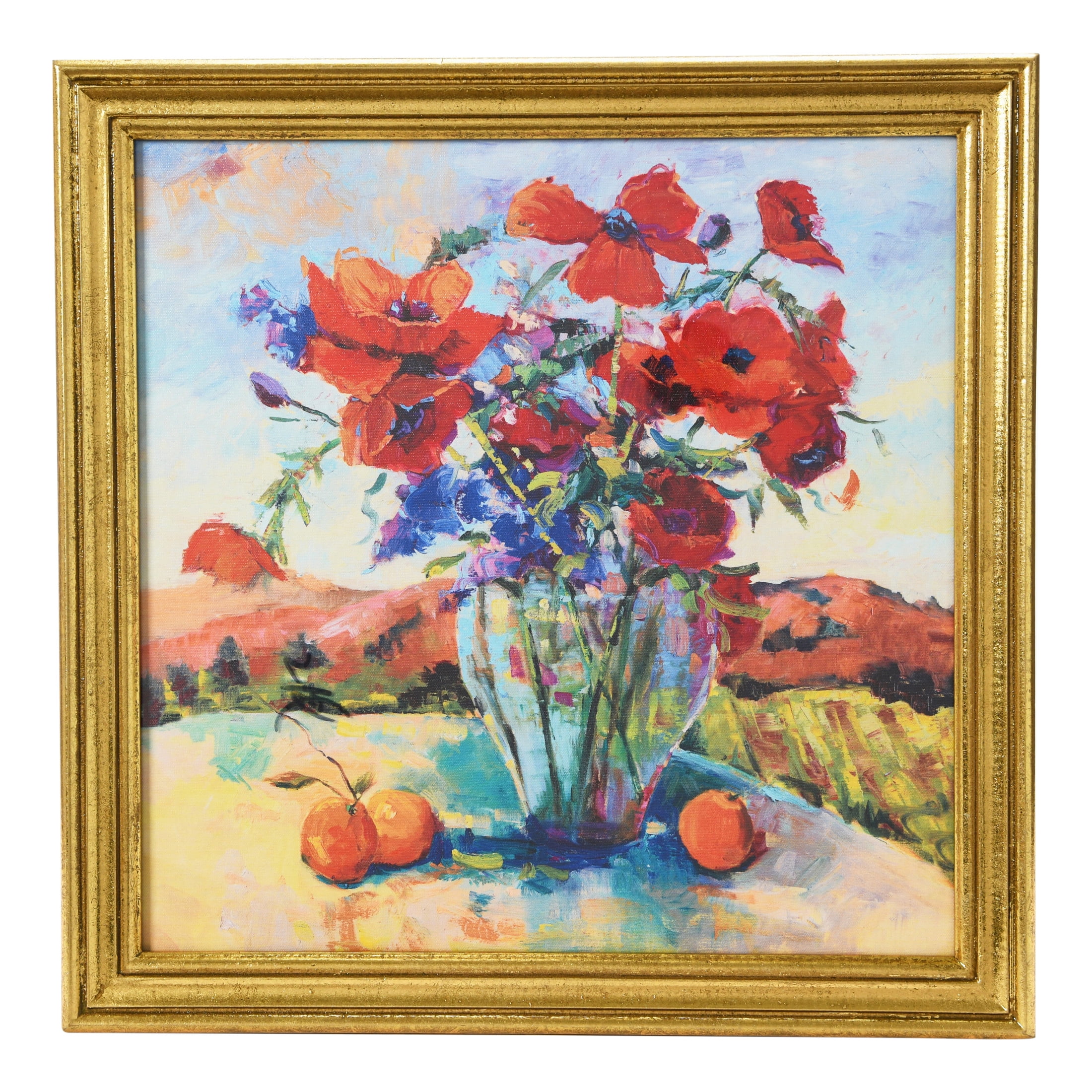 Bold Watercolor Floral Print with Gold Frame on Canvas