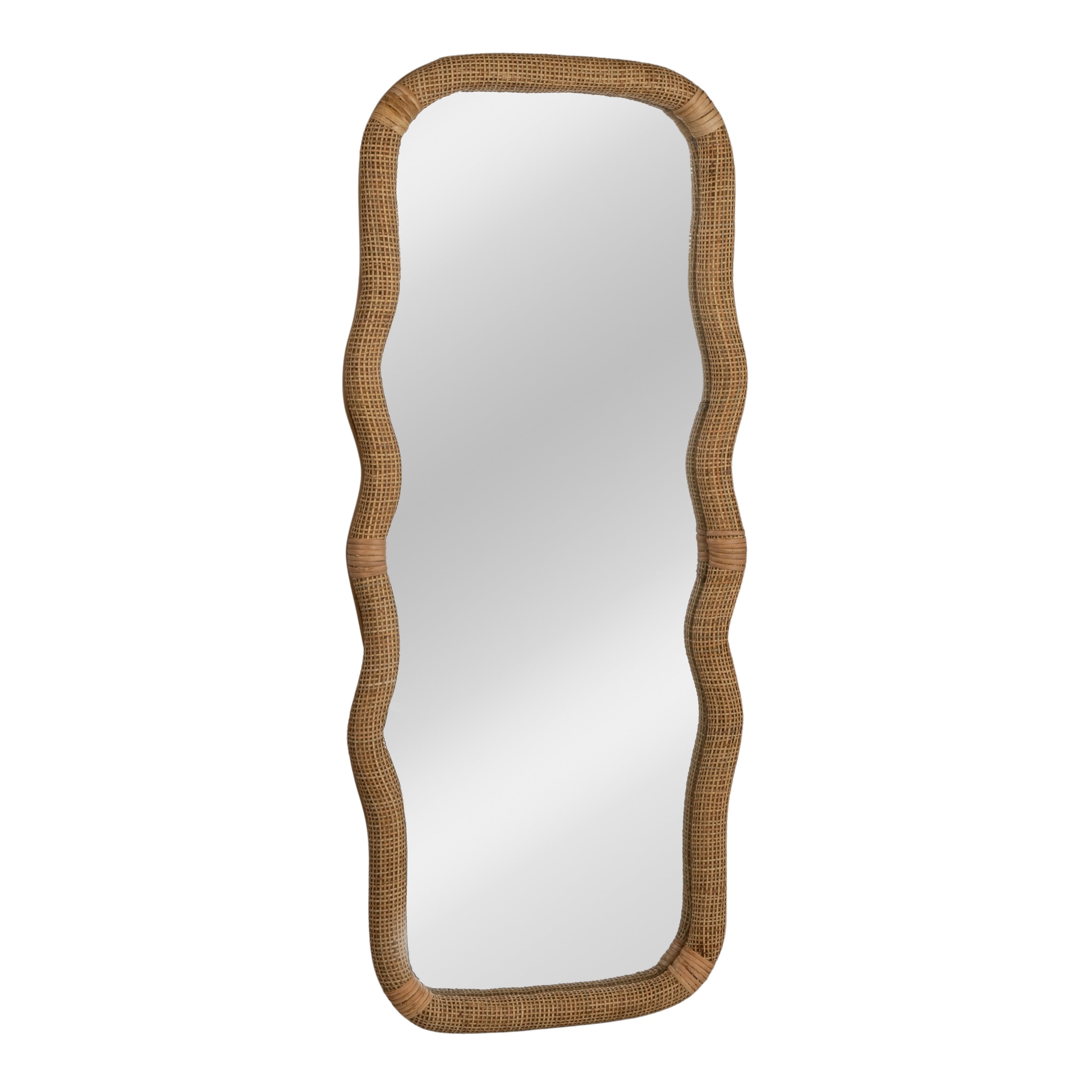 Natural Wavy Handwoven Rattan Cane Rectangular Vanity Mirror