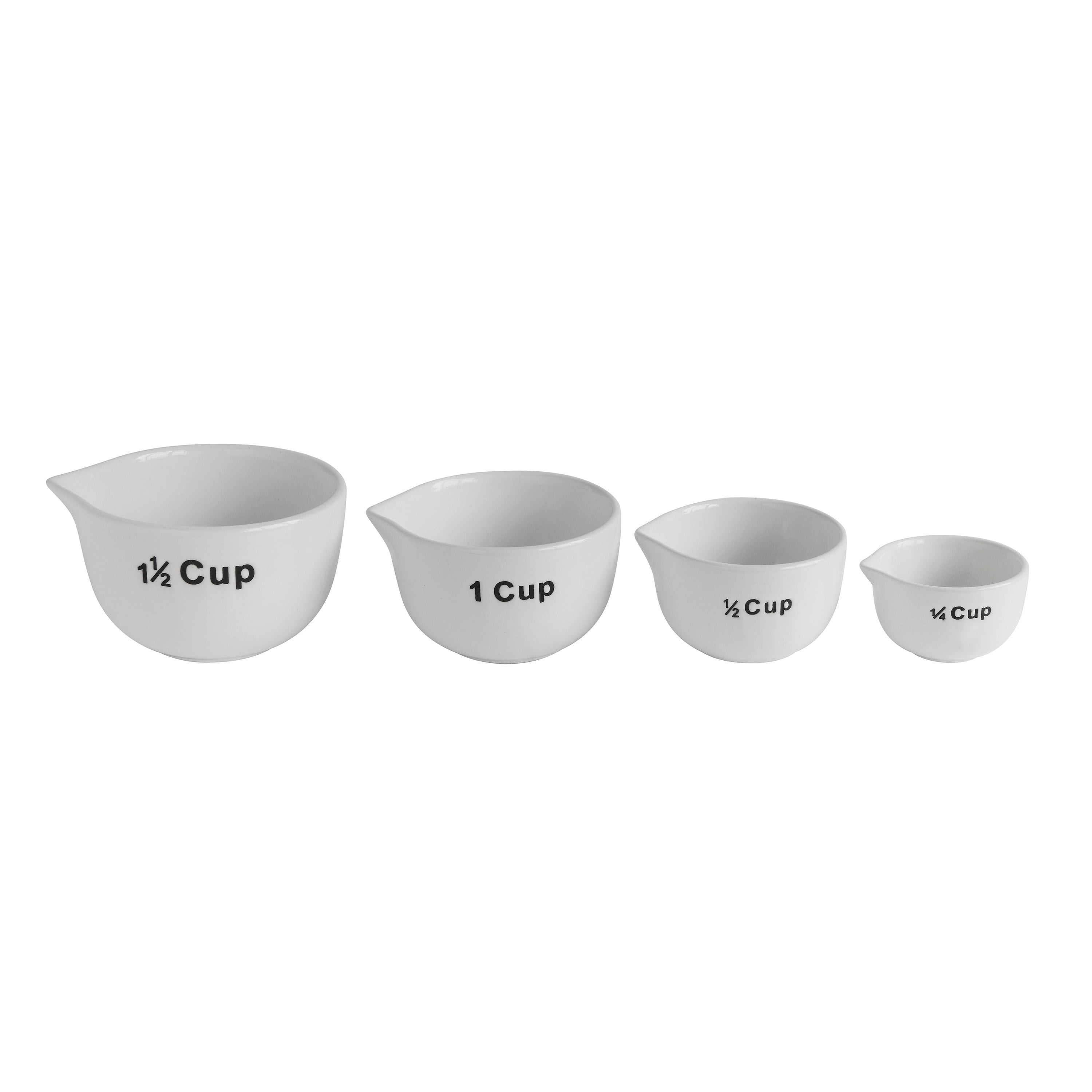 White Ceramic Measuring Cup Set with Bold Black Lettering