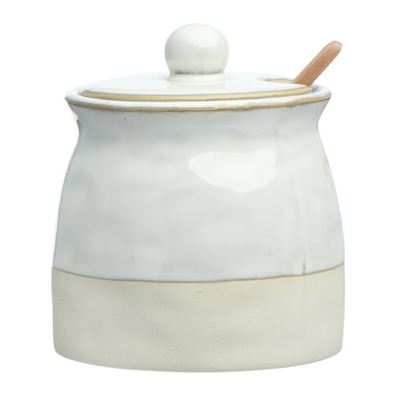 Creative Co-Op White Stoneware Sugar Pot with Lid