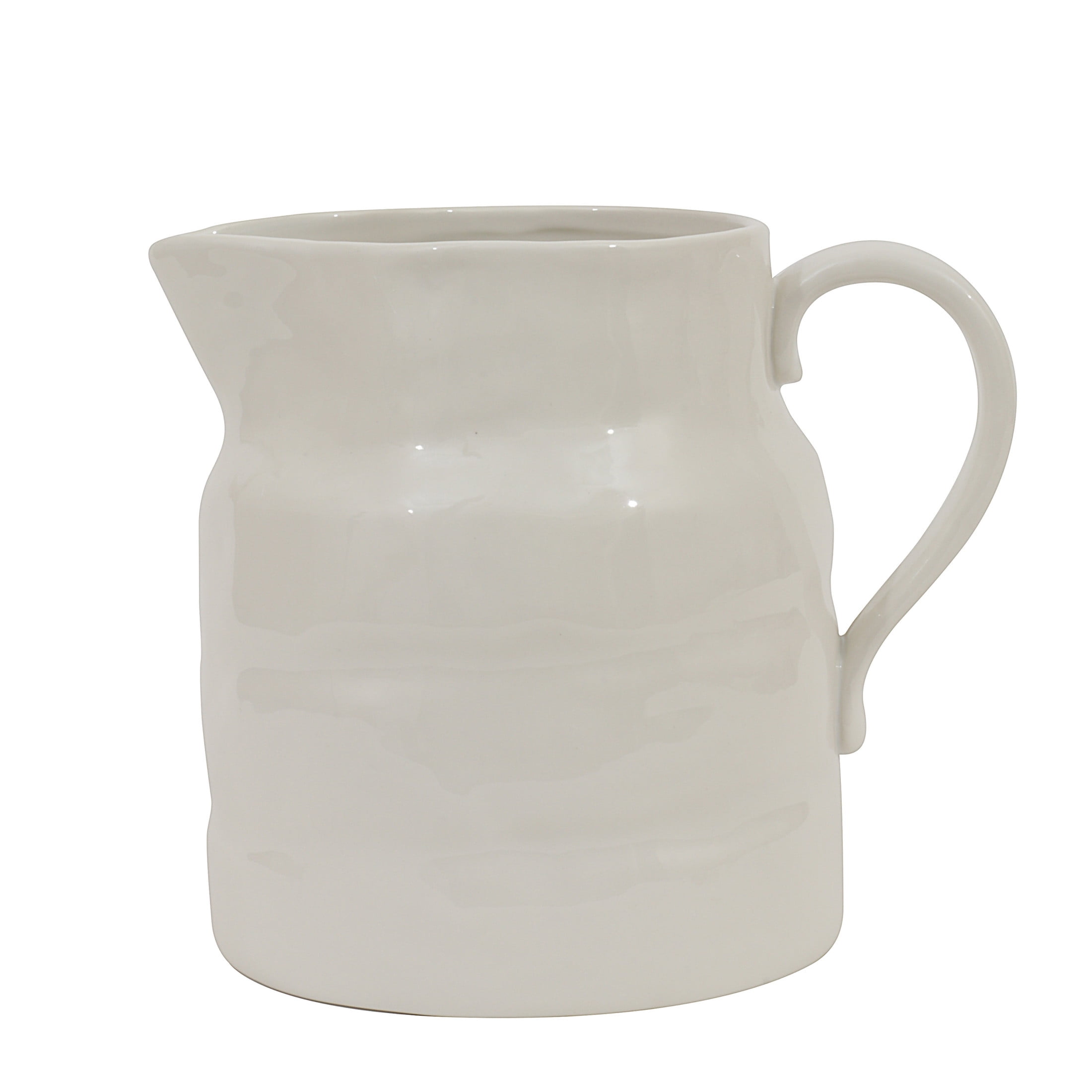 White Vintage Stoneware Rippled Pitcher with Handle