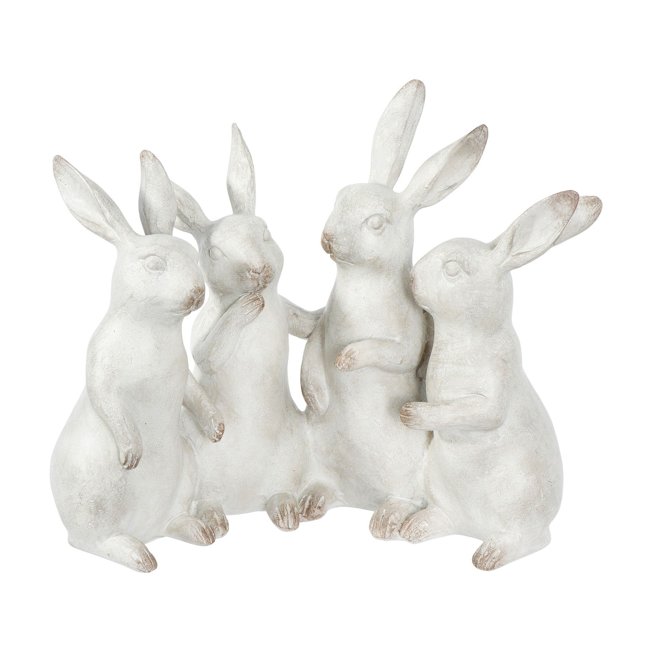 Whitewashed Resin Bunny Rabbit Quartet Figurine for Nursery Decor