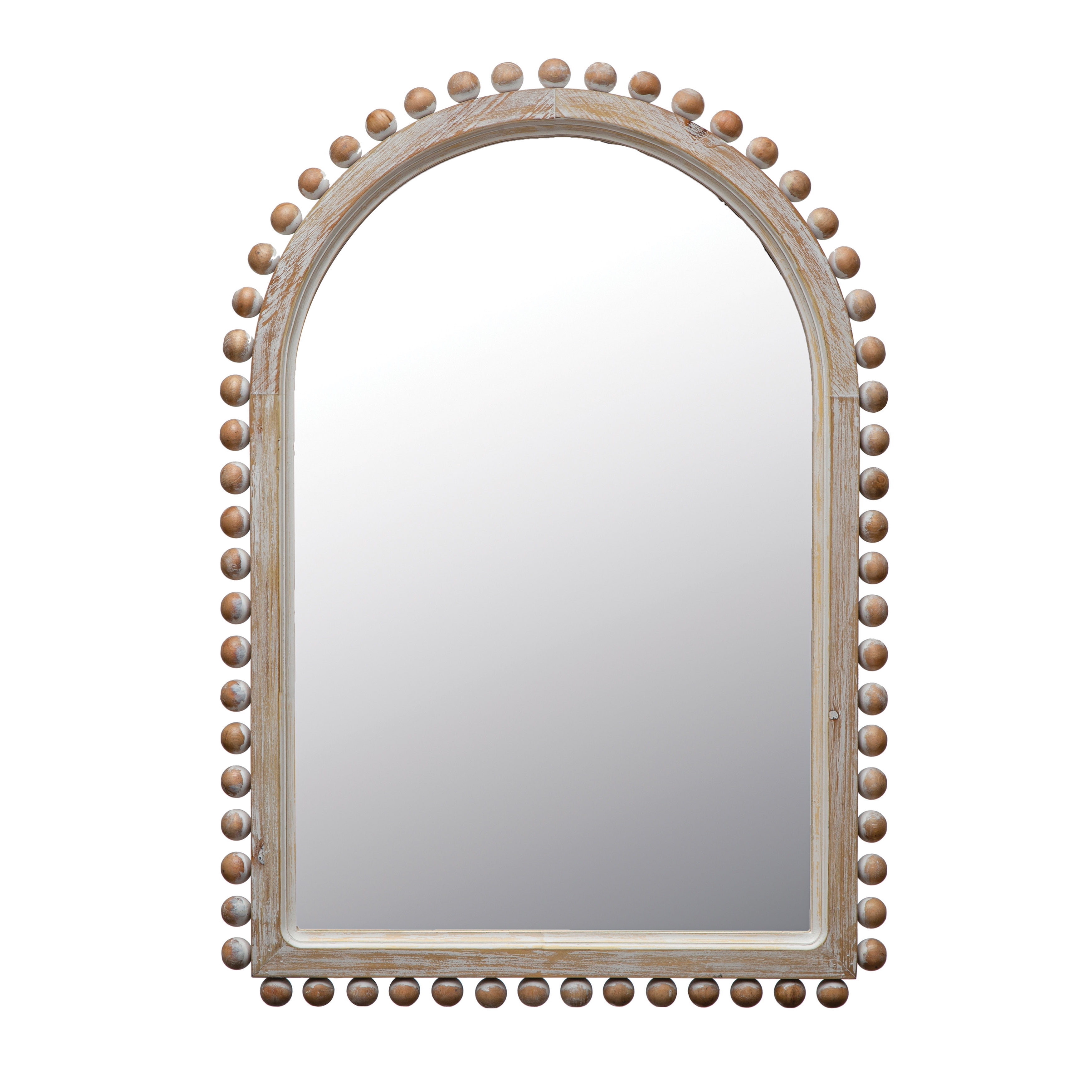 Creative Co-Op Wood Ball Framed Arched Wall Mirror, Natural