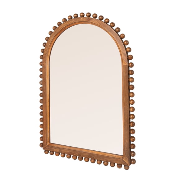 Creative Co-Op Wood Ball Framed Arched Wall Mirror, Walnut