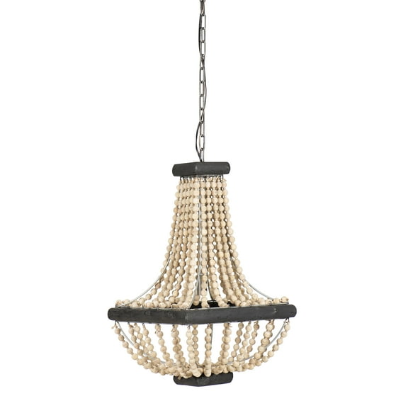 Creative Co-Op Wood Beaded Pendant Light with Wood Frame