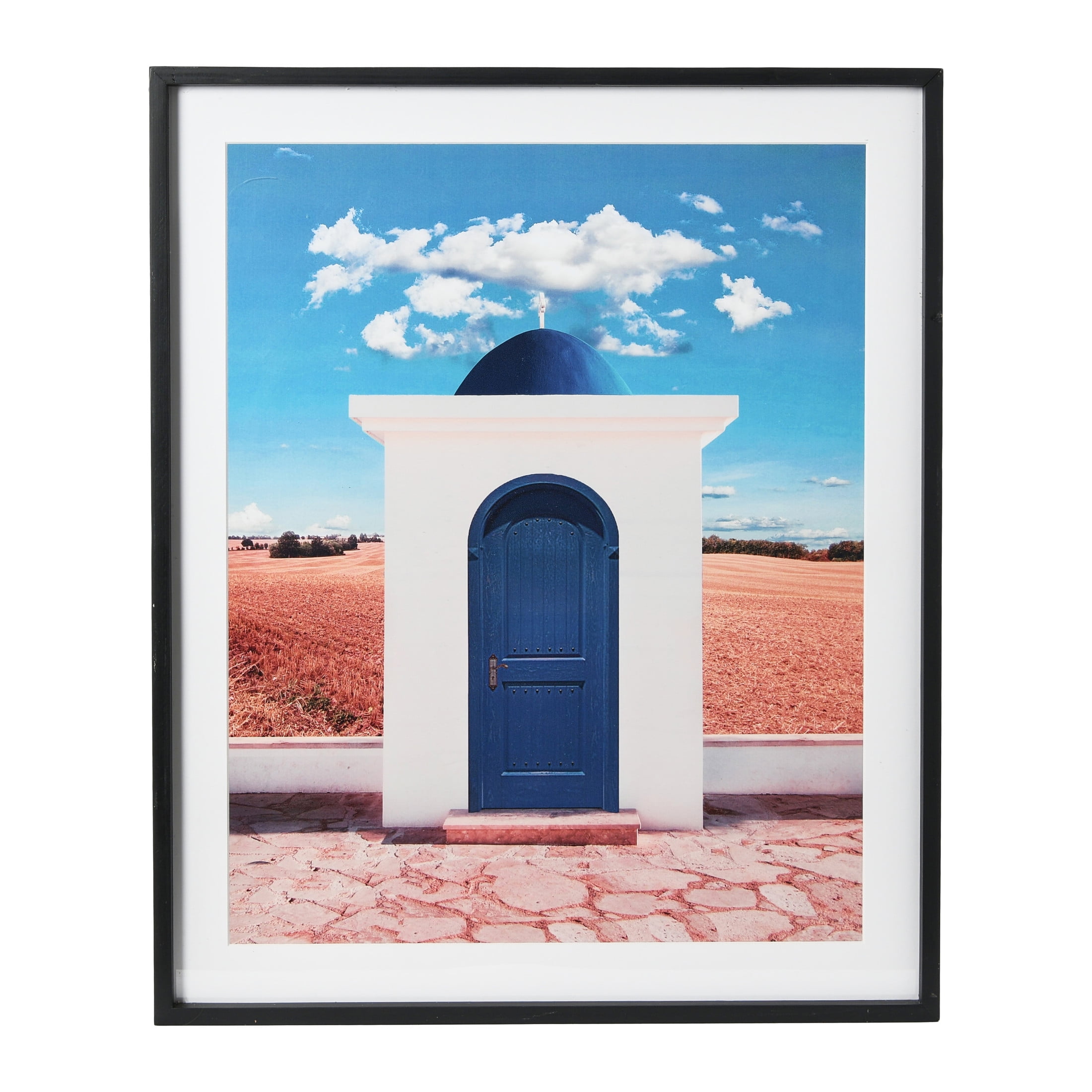 Minimalist Framed Abstract Architecture Print in Blue and White