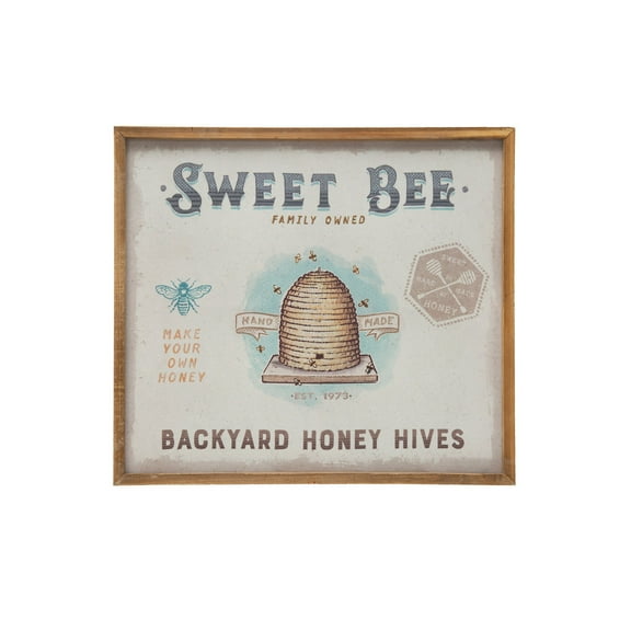 Creative Co-Op Wood Framed Canvas Wall Dcor "Sweet Bee Backyard Honey Hives"